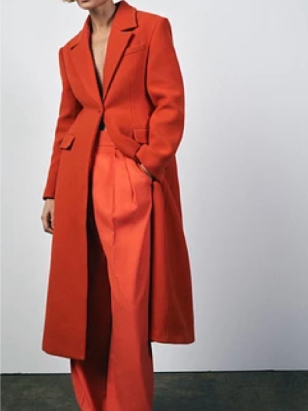 Zara Long Orange Tailored Trench Coat
